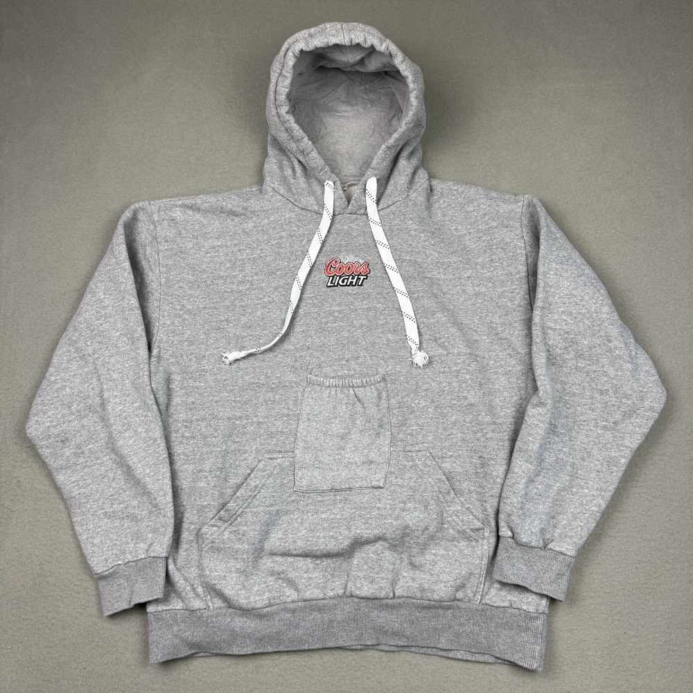 Coors Light Logo Gray Hoodie Sweatshirt Size XXL Beer Holder Pocket Fits Like XL